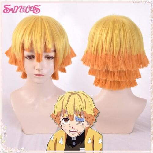 Demon Slayer Kimetsu no Yaiba Agatsuma Zenitsu cosplay wigs Hair Heat Resistant Synthetic Wigs Halloween Costume Free Wig Cap