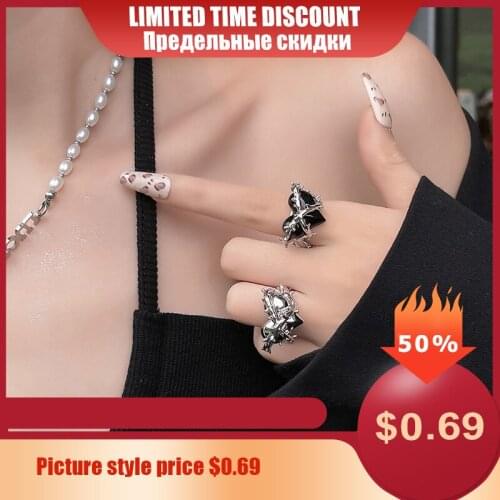 Vintage Black Thorns Heart Open Rings For Women Silver Color Love Heart Irregular Couple Ring Gothic Punk Rings For Men Jewelry