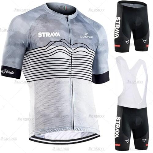 STRAVA Cycling Set Pro Bicycle Team Cycling Jerseys Set Breathable Quick-Dry Mens Bicycle Wear Mountain Bike Sportswear Uniform