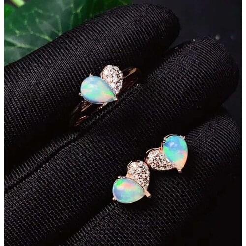 Natural Real Opal jewelry set Natural Real Opal 925 sterling silver 1pc opal ring,2pcs opal earring