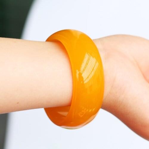 Beautiful Natural Yellow Chalcedony Wide Version Bangle Women Classical Agate Jewelry Bracelet Free Gift Box