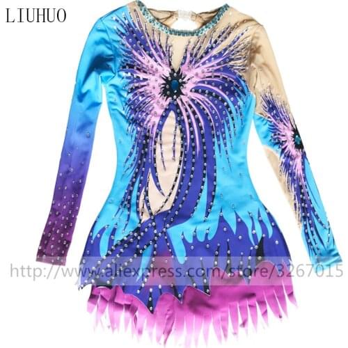 LIUHUO Figure Skating Dress Womens Girls' Ice Skating performance Rhythmic gymnastics competition Dance Blue Leotard Costume