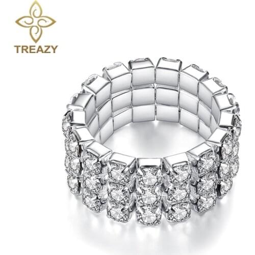 TREAZY Fashion Jewelry 1-4 rows Rhinestone Crystal Wedding Rings Charm Elastic Rings For Women Bridal Wedding Jewelry