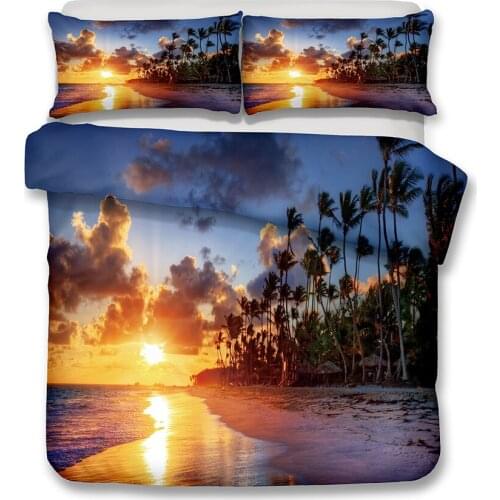KTLRR 3D printing seaside sunset landscape series duvet cover set, sunset microfiber bedding 3-piece, home bedroom decoration
