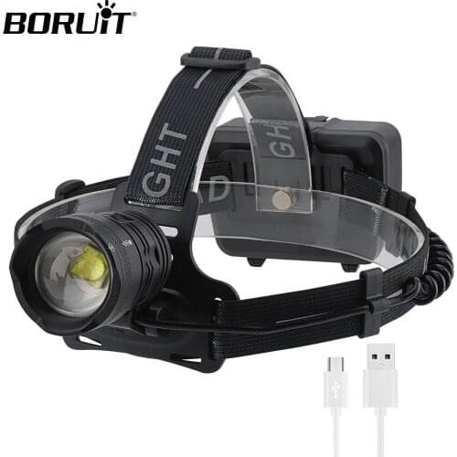 BORUiT XHP70.2 LED 5000LM Headlamp 3-Mode Zoom Powerful Headlight USB Charger 18650 Power Bank Head Torch for Camping Hunting