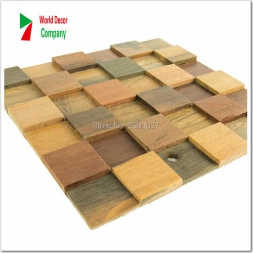 New 1 Box (11sheet) wood kitchen backsplash, wood panel floor tiles, natural wood mosaic laminates wall decor fireplace mosaic