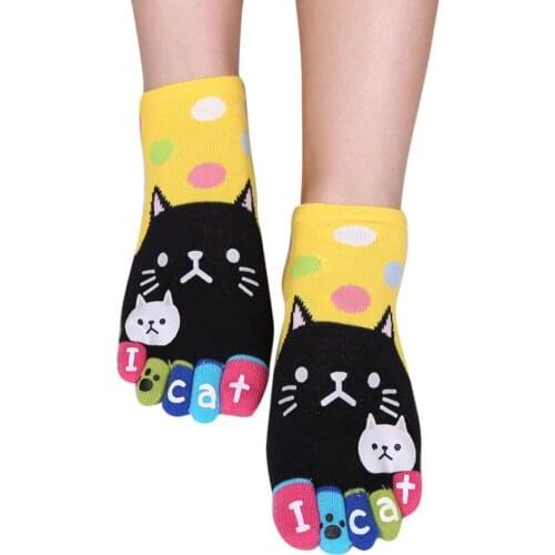 New Women Socks Letter Cute Cats Patchwork Dot Multicolor Cotton Kawaii Socks Funny Five Finger Socks For Girls Chrismas Gift