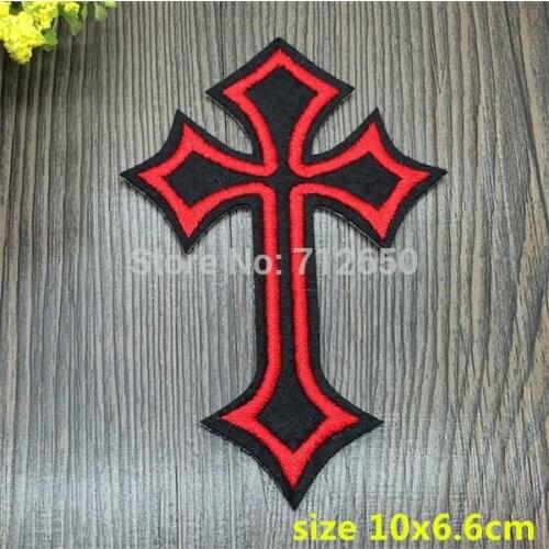New arrival 10 pcs red w/black cross cartoon Embroidered patches iron on cartoon Motif BX Applique embroidery accessory 201501
