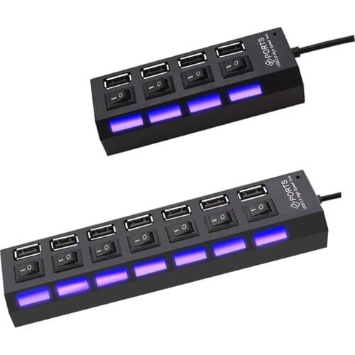 New USB 2.0 Hub USB Hub 2.0 Multi USB Splitter Hub Use Power Adapter 4/7 Port Multiple Expander 2.0 USB Hub with Switch for PC