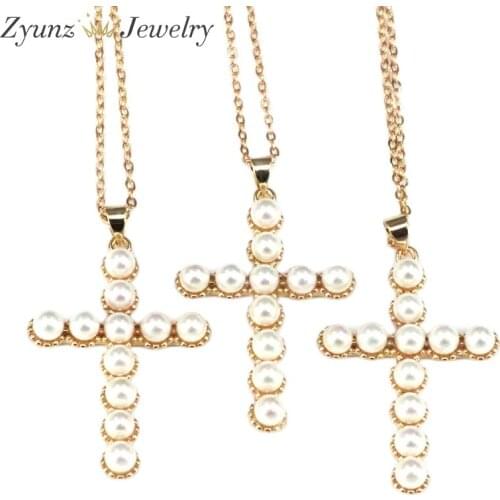 5PCS, Pearl Shell Cross Pendant Necklaces For Women Gold Color Cross Necklace With Jewelry Gifts