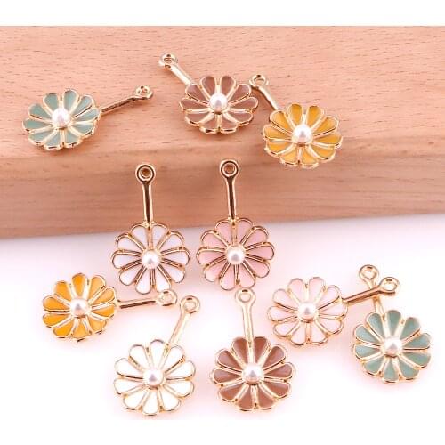 20Pcs/Lot Enamel Daisy Flower Charms Making Handmade Plant Pendant For Earring Necklaces Jewelry Accessories