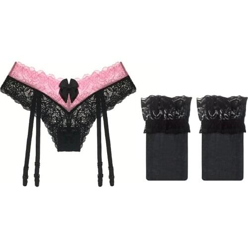 Linbaiway Garter Belt for Women Panties Stocking Lace Garter Belt Suspender Sexy Lingerie Garter Set G String Female Underwear