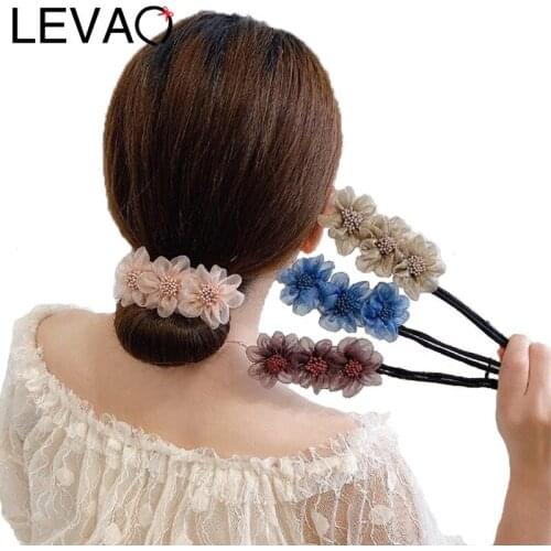 LEVAO New Flowers Magic Bun Maker Hairbands Donut Pearl Flower Hair Bands Fashion Girls DIY Hairstyle Headband Tools Accessories