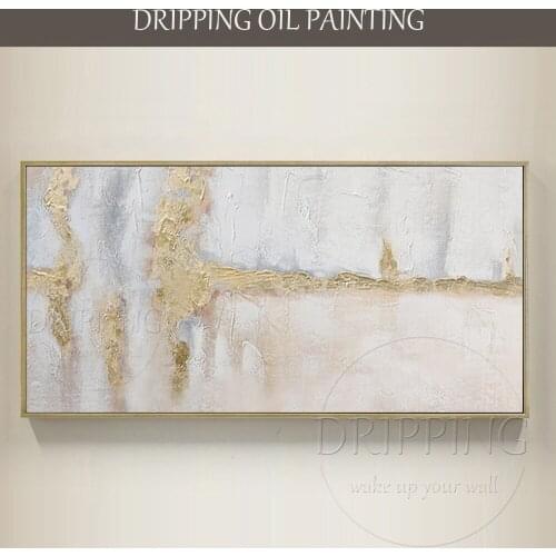 Hand-painted Abstract Golden Acrylic Painting for Living Room Wall Art Abstract Gold Foil Painting Abstract Acrylic Painting