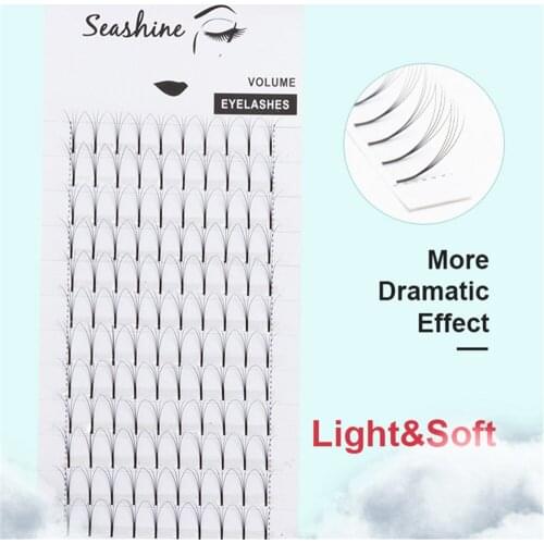 Seashine 1 Tray False Eyelashes Long Stem Premade Russian Volume Fans Semi C D Curl Eyelashes Extensions 12 Line Premade Fans