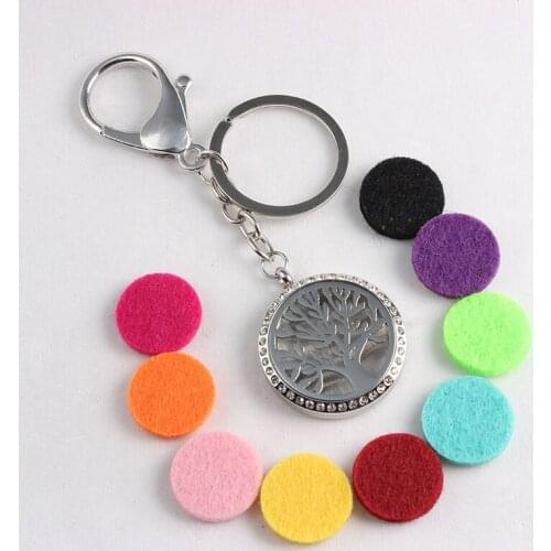 Family Tree Aromatherapy Essential Oils Perfume Locket Keychain With Crystal Screw Stainless Steel Locket Keychains 10PCS
