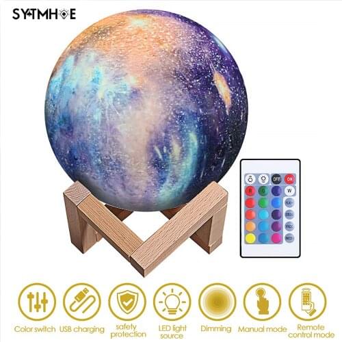 Touchable Usb Rechargeable Led Desk Lamp 3D Remote Control Moon Romantic Bed Room Light Decoration Smart Bedside Lamp Dimmable