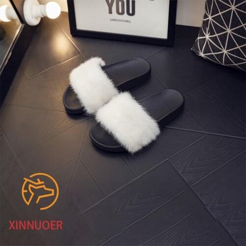 Fur Slippers Natural Mink Fur High-End Luxury Plush Ladies Flip Flops Summer Outdoor Fashion Casual Business Flat Sandals