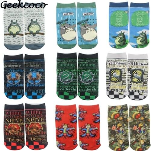 J1800 Anime Cartoon Printed Pattern Sports short Socks for Kids Men Women Kids Hip Hop Magic School Cotton Sock