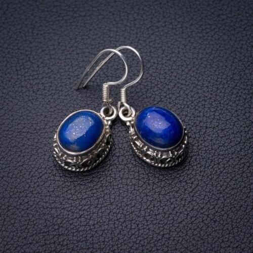 StarGems Natural Lapis Lazuli Handmade 925 Sterling Silver Earrings 1.25" D7811