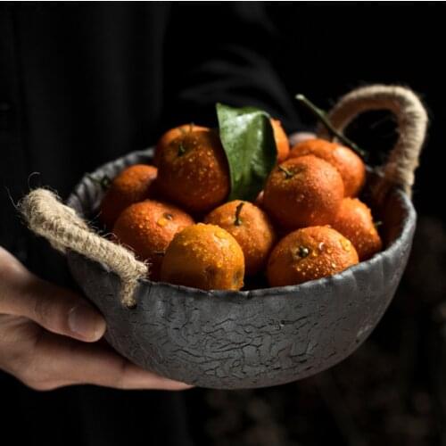 Handmade Fruit Plate European Retro Stoneware Snack Snack Storage Tray Household Ceramic Binaural Storage Home Kitchen Ornaments