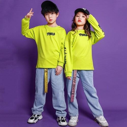 Printed Streetwear Kids Hip Hop Clothing Hiphop Dance Costumes for Girls Boys Jazz Sweatshirt Pants Set Ballroom Dancing Clothes