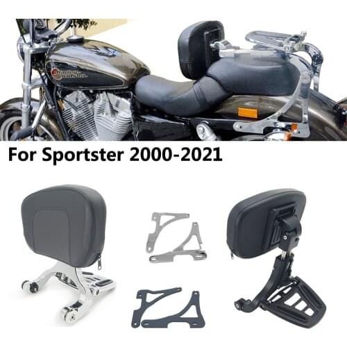 Multi-Purpose Driver Passenger Backrest Black Chrome For Harley Sportster XL 883 72 2000-2021