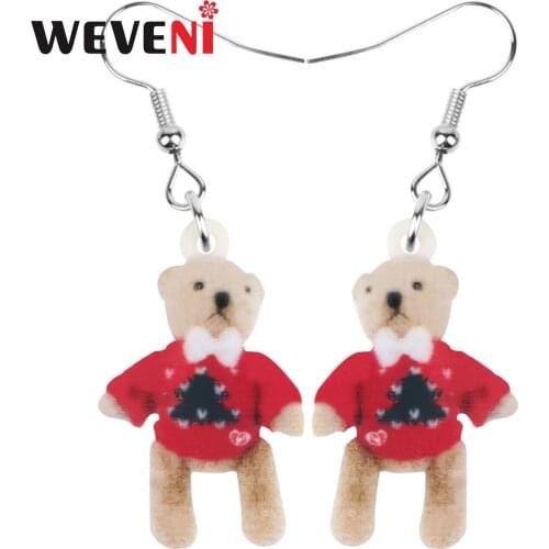 WEVENI Acrylic Sweet Bear Doll Toy Earrings Long Cute Animal Dangle Drop Jewelry For Women Friends Girls Fashion Birthday Gift