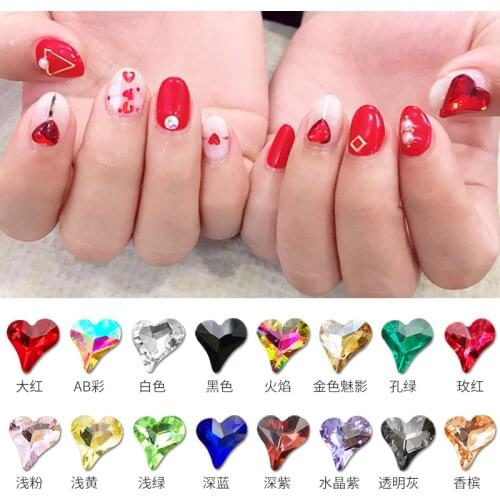 50PCS Nail Art Diamond Love Heart Color Diamond Japanese Heart Diamond Nail Peach Heart Diamond Jewelry Nail Rhinestone 8X9mm