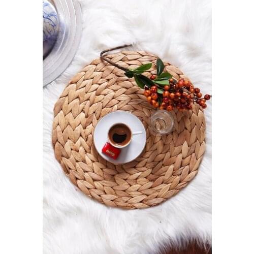 1/6 Pcs Round Woven Placemat Natural Wicker Handmade Straw Braided Kitchen Accessories Bamboo