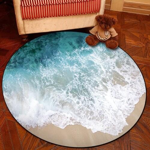 3D Sea Beach Round Carpet Computer Chair Pad Living Room Mat Kids Room Bedroom Anti-slip Rug Tapete Para Sala Home Decor