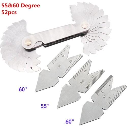 4pcs Screw Gauge set Thread Pitch Gage set 52 blades 60 degree metric 55 degree Whit Worth Lock device center gauge
