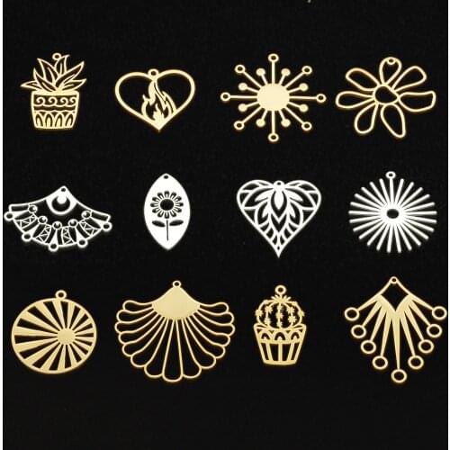 5pcs/lot 100% Stainless Steel cactus flower leaf Charm Pendant for necklaces Wholesale Sun Charms for DIY Jewelry Make