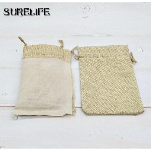 50pcs Natural Jute Drawstring Bags Stylish Hessian Burlap Wedding Favor Holder Gift Bag Pouch For Coffee Bean Candy