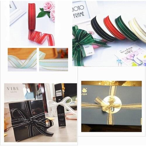 Satin Ribbon for Craft Solid Bow Ribbon Gold Edge Gift Wrapping Packing Wedding Home Decoration DIY Craft Supplies 25mm 45meter