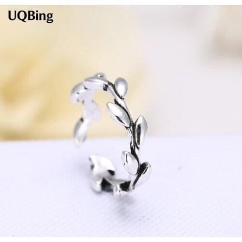 Free Shipping 925 Sterling Silver Retro Leaves Ring Women Gift Finger Rings