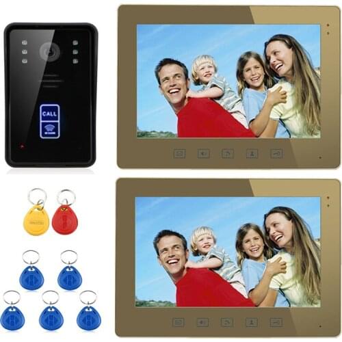 FREE SHIPPING ENNIO 10" RFID Video Door Phone Intercom Doorbell Touch Button Remote Unlock Night Vision 1 Camera + 2 Monitor