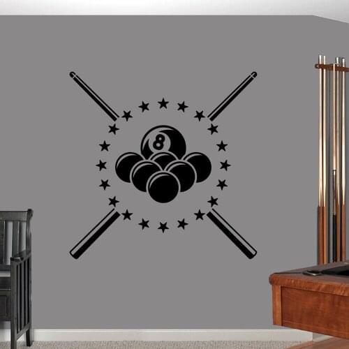Pool Billiards Wall Decal Man Cave Sports Bar Room Sports Wall Sticker for Bar Home Wall Decor Removable Vinyl Wallpaper X236