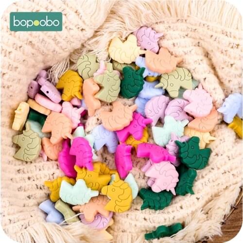 Bopoobo Silicone Unicorn Head 10pc Silicone Teether For Kids BPA Free Silicone Beads Baby Teething Beads Silicone Baby Teether