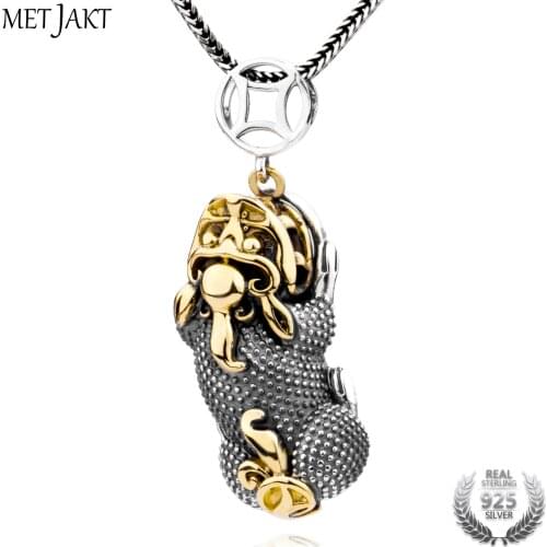 MetJakt Vintage Lucky Wealth Brave Troops Pendant with Snake Chain Solid 925 Sterling Silver Pendant Necklace Jewelry for Unisex