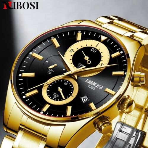 NIBOSI 2021 New Watch Mens Watches Top Brand Luxury Waterproof Gold Clock Fashion Multifunction Chronograph Relogio Masculino