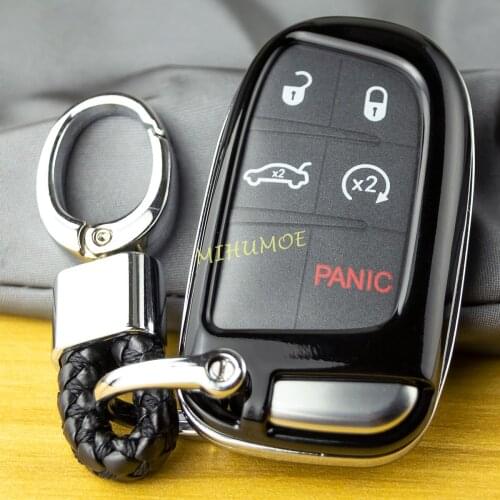 Black Car Key Chain Fob Cover Case Ring For Jeep Grand Cherokee Renegade Compass Dodge Charger Challenger Durango Journey 500X