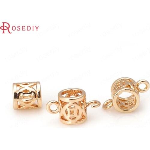 D013)6 pieces 5x6mm 24K Champagne Gold Color Brass 2 holes Charms Connector Spacer Beads High Quality Jewelry Accessories