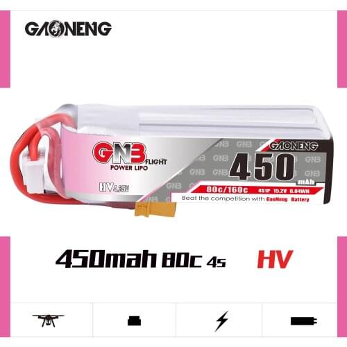 Gaoneng GNB 450MAH 4S 80C HV 15.2V XT30 Plug Indoor UAV with High Voltage Aerial Model Lithium FPV Lipo Battery