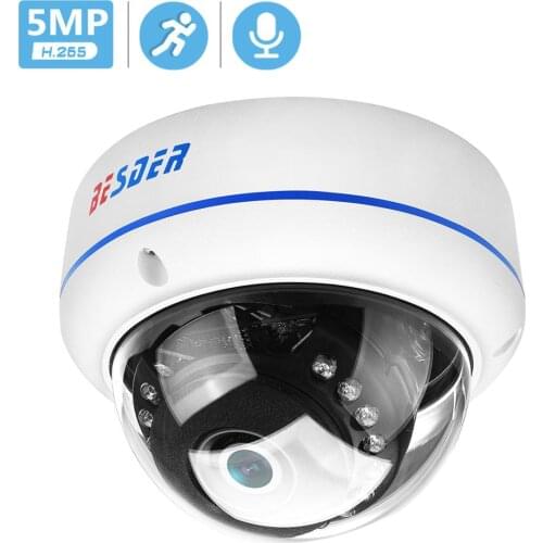 BESDER H.265 5MP 4MP 2M IP Camera Audio Vandalproof IR Night Dome Security CCTV Camera ONVIF FTP Email Alert Motion Detect IPC