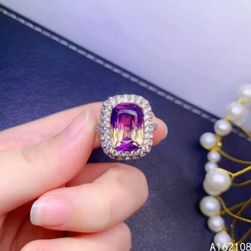 Fine Jewelry 925 Sterling Silver Inset With Gemstone Womens Luxury Elegant Rectangle Ametrine Adjustable Ring Support Detection