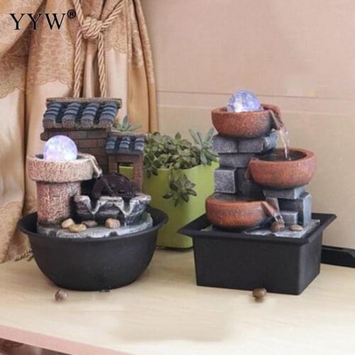 Chinese Creative House Indoor Water Fountains Feng Shui Resin Crafts Indoor Mountain Fountain Desktop Home Office Decor