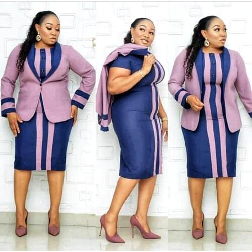 2 Piece Sets Spring Autumn Dashiki African Dresses For Women New Arrival Female Striped Print Plus Size Cost and Dress Suit