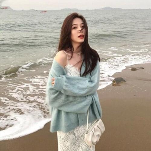Korean Fashion Elegant Long Sleeve Mohair Sweater Women Single-Breasted Female Short Cardigan Soft Flexible Knitted Outwear Tops