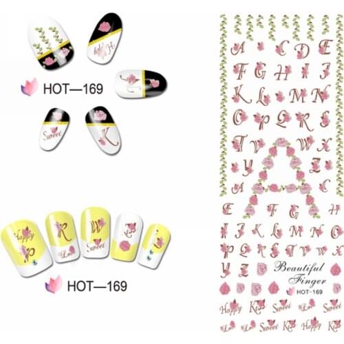 UPRETTEGO NAIL ART BEAUTY WATER DECAL SLIDER NAIL STICKER ENGLISH ALPHABET LETTER FLOWER PALM TREE FISH HOT169-174